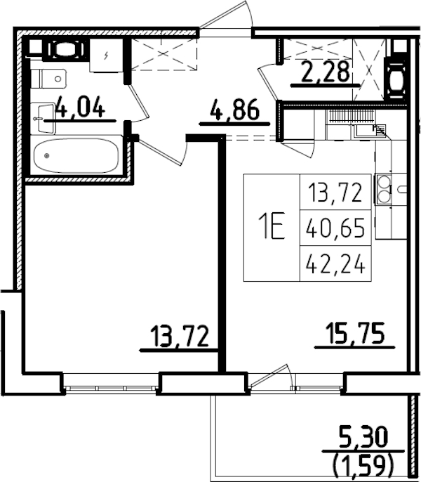 1-комнатная квартира 45.95 м², 7/9 эт., ЖК «IQ Гатчина 3»